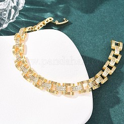 Rechteckige Gliederarmbänder aus Messing mit Mikropavé-Fassung aus klaren Zirkonia für Damen&nbsp;BJEW-F530-04G