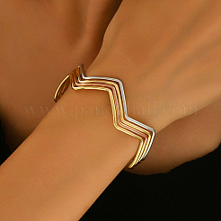 Bracelet manchette ouvert en fer à motif géométrique ondulé multicouche pour femme&nbsp;LS-US3742