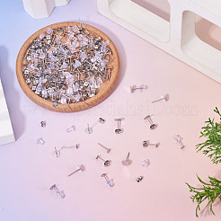 200 Stück 304 Edelstahl flache runde leere Ohrstecker-BeZubehör&nbsp;STAS-TADJ0001-03