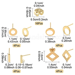 16 pièce de 4 styles de boucles d'oreilles à tige en acier inoxydable 304&nbsp;STAS-FS0001-83G