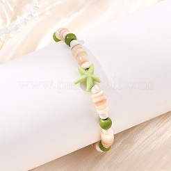 2 pulsera elástica de cuentas de turquesa sintética y concha de agua dulce natural para mujeres y hombres&nbsp;BJEW-JB13874