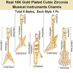 5 pz. 5 pendenti in ottone placcato con micro pavé di zirconi cubici trasparenti a forma di strumento musicale&nbsp;KK-BBC0012-92