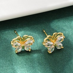 Schmetterlings-Ohrstecker aus Messing mit Mikropflaster und klarem Zirkonia&nbsp;EJEW-U064-01G