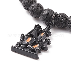 Bracciale elasticizzato in pietra lavica naturale con perline rotonde e charms di Halloween smaltati&nbsp;BJEW-JB08331