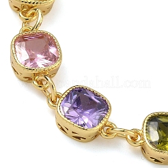 Pulseras de cadena de eslabones de circonita cúbica pavé de latón cuadrado para mujer&nbsp;BJEW-P385-08G