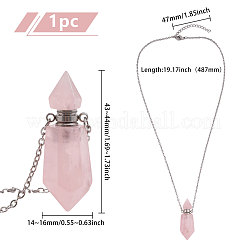 1 collana con ciondolo a forma di bottiglia di profumo con punta sfaccettata in quarzo rosa naturale&nbsp;NJEW-FH0001-38P-05