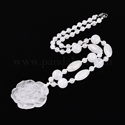 Collares colgantes de flores de cristal de cuarzo natural&nbsp;NJEW-N064-08B