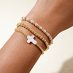 3 Stück Stretch-Armbänder aus Messing mit runden Perlen für Damen&nbsp;NV0824
