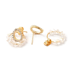 Orecchini a bottone pendenti con doppio anello in zirconia cubica trasparente davanti e dietro con vetro&nbsp;EJEW-F281-22G