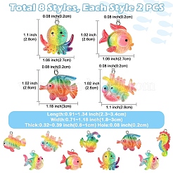 16 pièces 8 styles pendentifs en résine transparente sur le thème de l'océan&nbsp;RESI-YW0004-97