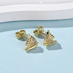 Boucles d'oreilles en laiton zircon cubique micro pavé&nbsp;LS-EJEW-D328-03G-01
