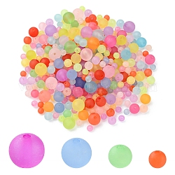 80g 4 estilos de cuentas de bolas acrílicas transparentes, estilo esmerilado, redondo, color mezclado, 6~12mm, agujero: 1~2 mm, 20g / estilo