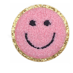 Flat Round with Smiling Face Computerized Towel Embroidery Cloth Iron on/Sew on Patches, Chenille Appliques, Costume Accessories, Flamingo, 50mm