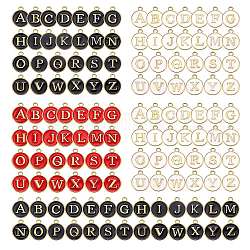 Vergoldete Legierungs-Emaille-Anhänger, emaillierte Pailletten, flach rund mit Alphabet, Buchstabe a ~ z, Mischfarbe, 14x12x2 mm, Bohrung: 1.5 mm, 26 Stück / Set, 5sets / box