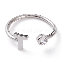 Латунные кольца из манжеты с прозрачным цирконием, открытые кольца, долговечный, платина, Письмо T, размер США 6, внутренний диаметр: 17 мм