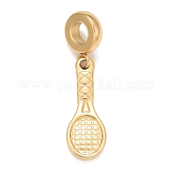 304 amuletos colgantes europeos de acero inoxidable, Grandes colgantes agujero, raqueta de tenis, dorado, 32mm, agujero: 4 mm, raqueta de tenis: 21.5x8x2 mm