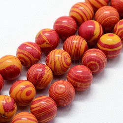 Chapelets de perles en malachite synthétique, teinte, ronde, rouge-orange, 6mm, Trou: 1mm, Environ 63 pcs/chapelet, 14.96 pouce (38 cm)