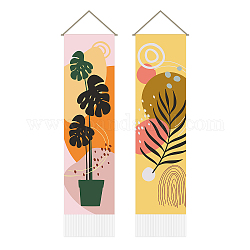 Ahandmaker 2 pcs tapisserie plantes bohème, feuilles de plantes roses et jaunes tenture murale verticale en tapisserie, esthétique botanique tenture longue, tapisserie de décoration murale boho vintage pour chambre à coucher (51x13 pouce)