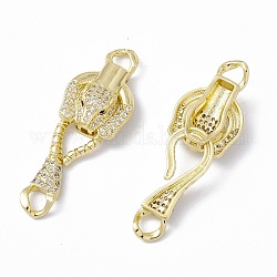Rack Plating Brass Micro Pave Clear & Black Cubic Zirconia S-Hook Clasps, Long-Lasting Plated, Cadmium Free & Lead Free, Leopard, Real 18K Gold Plated, 47.5mm, Hole: 4mm, Leopard: 23.5x16x8mm, Clasp: 28x11.5x3.5mm