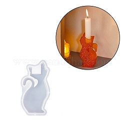 Moules en silicone pour chandelier en forme de chat, jolis, moules en résine pour bougeoirs, Moule de moulage en résine époxy bricolage pour bougies coniques, moule pour bougeoir, blanc, 13.3x6.6x3.15 cm, Diamètre intérieur: 12x5.25 cm