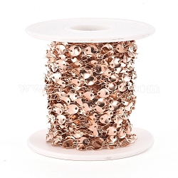 Ion Plating(IP) 304 Stainless Steel Flash Twisted Slice Link Chains, Unwelded, with Spool, Rose Gold, 65.5x61mm, about 32.8 Feet(10m)/roll, 6.5x5x1mm, hole: 1, 4x2x0.2mm