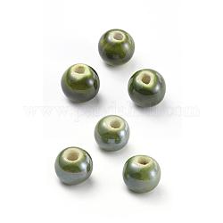 Фарфоровые бусины ручной работы, жемчужные, круглые, оливковый, 10 мм, отверстие : 2~3 мм