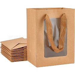 Benecreat крафт-бумажные пакеты с ручкой, с ручками для шнура и прямоугольным окном, для розничной сумки, сумка для товаров, подарочная и праздничная сумка, прямоугольные, деревесиные, 20x15x0.4 см, развернуть: 20x15x10 см, окно: 14x9 см