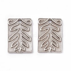 Rack Plating Tibetan Style Alloy Pendants, Rectangle with Leaf, Antique Silver, 28.5x18.5x2mm, Hole: 2.5mm