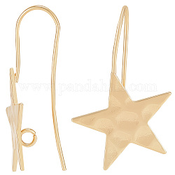 Beebeecraft 20Pcs Brass Star Earring Hooks, with Vertical Loops, Nickel Free, Real 18K Gold Plated, 31.5x20mm, Hole: 2mm, 18 Gauge, Pin: 1mm