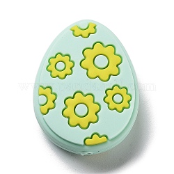 Huevo de pascua con cuentas de silicona de flores, mielada, 29.5x23x9.5mm, agujero: 2.5 mm
