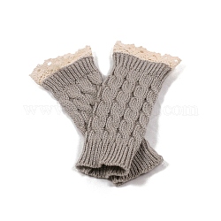 アクリル繊維糸編み指なし手袋  女性用親指穴付きレースエッジ冬用暖かい手袋  濃いグレー  190x75mm