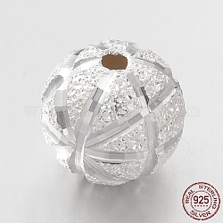 Perles fantaisie texturées 925 perles rondes en argent sterling, couleur d'argent, 8mm, Trou: 1mm