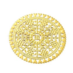Chapado en rack cabuchones de filigrana de hierro, flor, dorado, 60x0.6mm