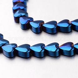 Chapelets de perles en hématite synthétique sans magnétique, cœur, bleu plaqué, 6x6x3mm, Trou: 1mm, Environ 71 pcs/chapelet, 15.7 pouce