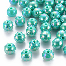 Perles acryliques opaques, de couleur plaquée ab , ronde, vert de mer clair, 12x11mm, Trou: 2.5mm, environ 566 pcs/500 g