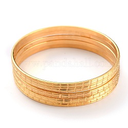 Mode simple pour femme 304 bracelets bouddhistes empilables en acier inoxydable, texturé, or, diamètre intérieur: 2-5/8 pouce (6.8 cm), 5 pièces / kit