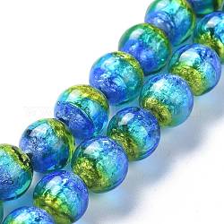 Handmade Silver Foil Lampwork Beads, Luminous, Glow in the Dark, Round, Blue, 10mm, Hole: 1.4mm