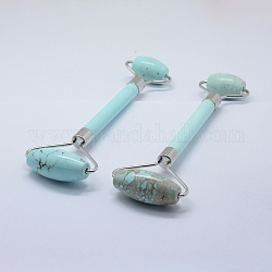 Synthetic Turquoise Massage Tools, Facial Rollers, with Alloy Findings, 14.5~15.5x5.1~5.5x1.8~2cm