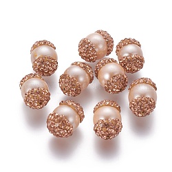 Culture des perles perles d'eau douce naturelles, avec strass en pâte polymère, colonne, verge d'or, 14~16x9~10mm, Trou: 0.8mm