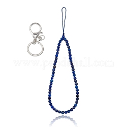 Porte-clés fermoir pince de homard en lapis-lazuli naturel et alliage de fer, avec du fil de nylon tressé, 27~27.5 cm