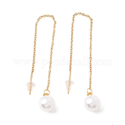 Longue chaîne avec boucles d'oreilles pendantes en perles de plastique, 304 fil d'oreille en acier inoxydable pour femme, or, 105mm, pin: 1 mm