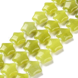 Natürliche Zitronen Jade Perlen Stränge, mit Glasperlen, Stern, 14~15.5x15~16x6.5~7 mm, Bohrung: 1 mm, ca. 24~25 Stk. / Strang, 15.55''~15.95'' (39.5~40.5 cm)