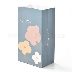 Rectangle avec des sacs de bonbons en papier à motif de fleurs, pas de poignée, avec autocollant, pour sacs cadeaux et emballages alimentaires, bleu clair, 27x15x9.7 cm, 6 pcs /sachet 