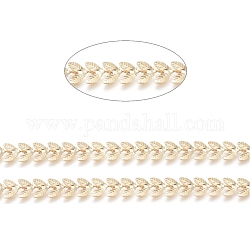 Brass Handmade Cobs Chains, Link Chains, with Spool, Long-Lasting Plated, Soldered, Leaf, Real 18K Gold Plated, 7x6x0.5mm, about 32.8 Feet(10m)/roll