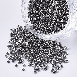 Perline di semi di vetro di grado 11/0, cilindro, dimensione uniforme del seme, colori metallici, grigio scuro, 1.5x1mm, Foro: 0.5 mm, circa 20000pcs/scatola