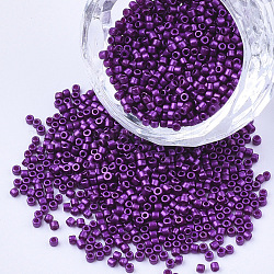 Perles de rocaille cylindriques, taille uniforme, couleurs métalliques, violet, 1.5~2x1~2mm, Trou: 0.8mm, environ 4000 pcs / sachet , environ 50 g /sachet 