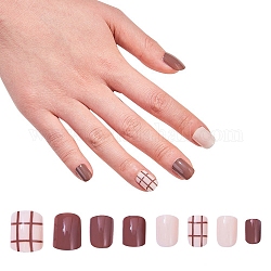 Ensembles de nail art, avec 24pcs ongles en plastique, 24pcs colle à ongles gelée double face, brun coco, 14.5~23x7~14mm, environ 24 pcs / ensemble