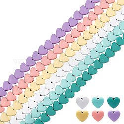 CHGCRAFT 6Strands 6 Colors Rubberized Style Spray Painted Non-magnetic Synthetic Hematite Beads Strands, Heart, Mixed Color, 5x6x3mm, Hole: 0.5mm, 1strand/color