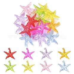 50g pendentifs acryliques transparents, charme étoile de mer, couleur mixte, 40x44x9.5mm, Trou: 2.2mm, environ 15 pcs/50 g