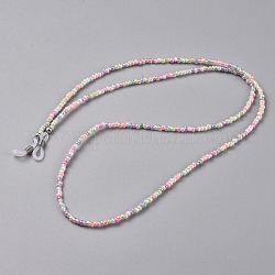 Chaînes de lunettes, tour de cou pour lunettes, avec des perles en verre de graine, embouts de boucle en caoutchouc et accessoires en laiton, colorées, 30.9 pouce (78.5 cm), 3mm